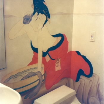 Geisha mural in a powder room!