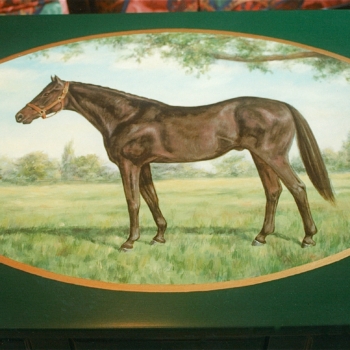 A tabletop horse painting.