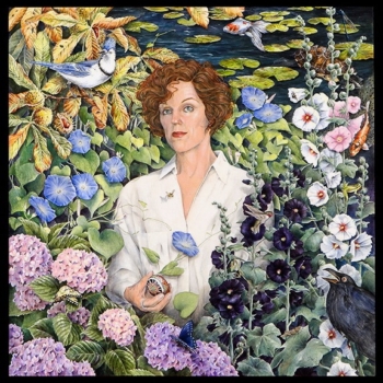 Self-portrait of Jennifer in her garden.