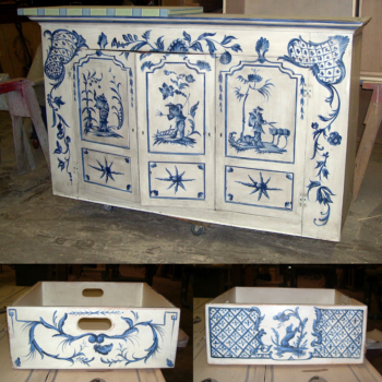 Blue and white chest of drawers