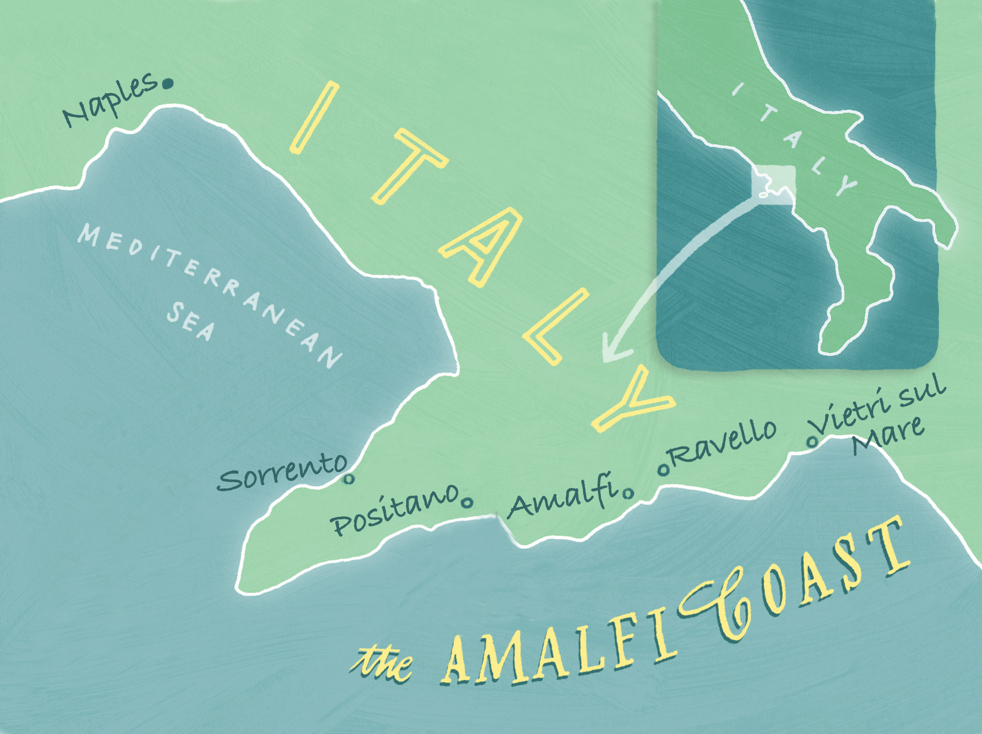 Map of Amalfi Coast (origin of this image is unknown)