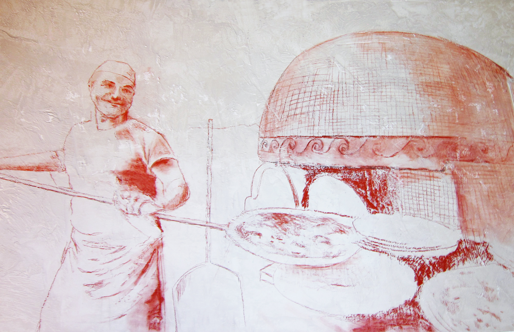 Jennifer’s mural begins with an image of “Il Pizzaiolo” (pizza maker) Tonino Topolino - a native of Naples who has long served as a culinary inspiration at the Molinaro restaurants.